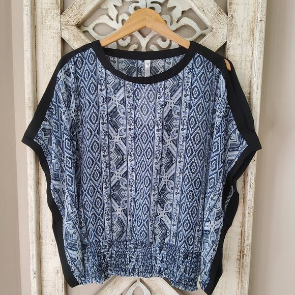 NY Collection Women's Cold Shoulder Dolman Cape Blouson Elastic Waist Top Blouse - Picture 5 of 9